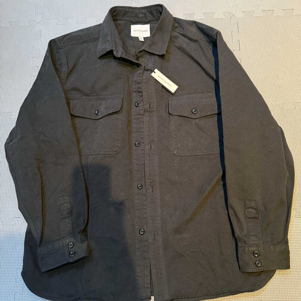 Standard-Fit Cotton Twill Shirt Jacket Color: Washed Black Size: XL